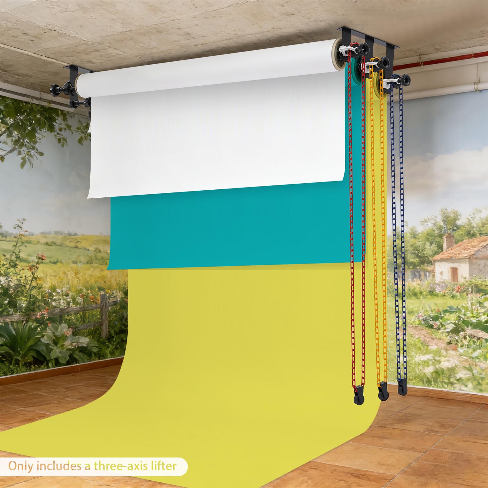 Support manuel pour rouleau de toile de fond 3 compartiments - Support peu