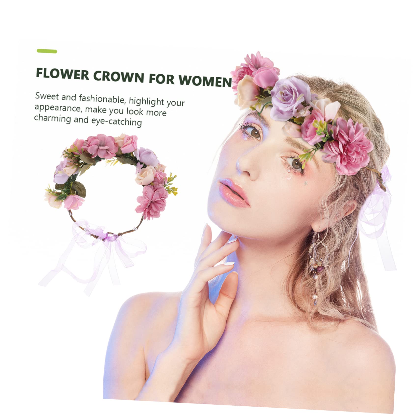 Beavorty 5stücke Brautblumenkranz Haarschmuck Mit Großen Rosen Verstellbares Stirnband Für Hochzeiten Themenpartys Und Fotografie Elegant Und Für Damen