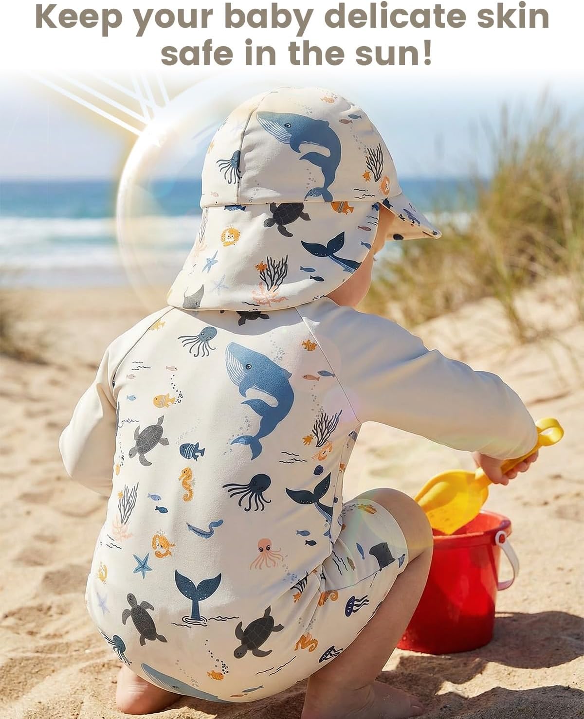 WYTbaby Baby Boy Rash Guard Swimsuit Set with Sun Hat, Long Sleeve One Piece Zipper Sunsuit for Infant Toddler 0-3T