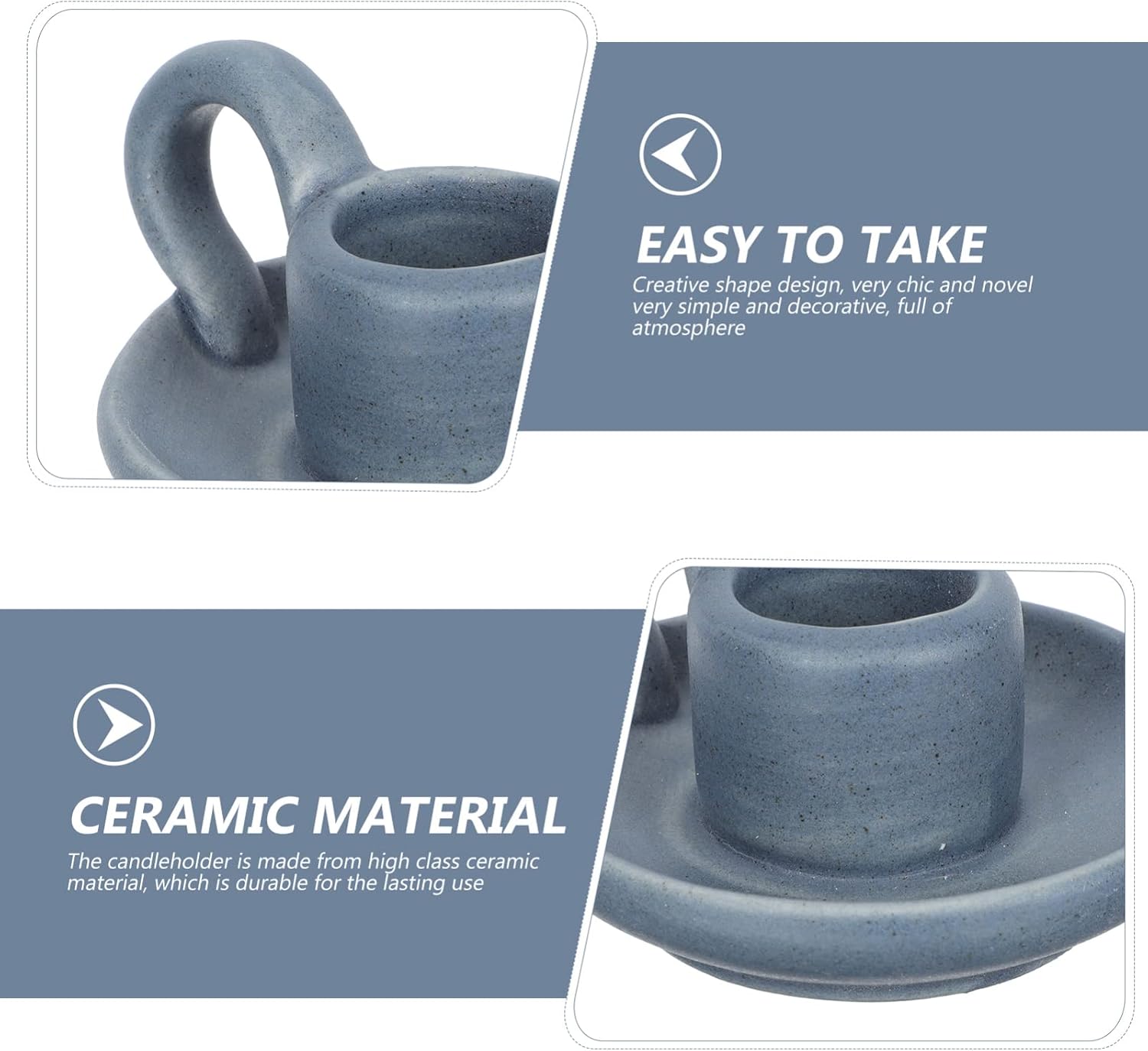 DOITOOL 2Pcs Ceramic Candle Holder Candlestick Holder with Handle, Taper Candle Stand Candlelight Stand Holder Decorative Candle Display Holder for Desktop Dining Room Home Decoration Display (Blue)