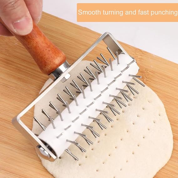 Roller Docker with Spikes Stainless Steel Pizza Roller with Spikes Stainless Steel Wooden Handle Pizza Needle Roller Pizza Dough Docker Pizza Dough Docker Pastry Roller Rolling Roller with Spikes Pizza Hole Punch