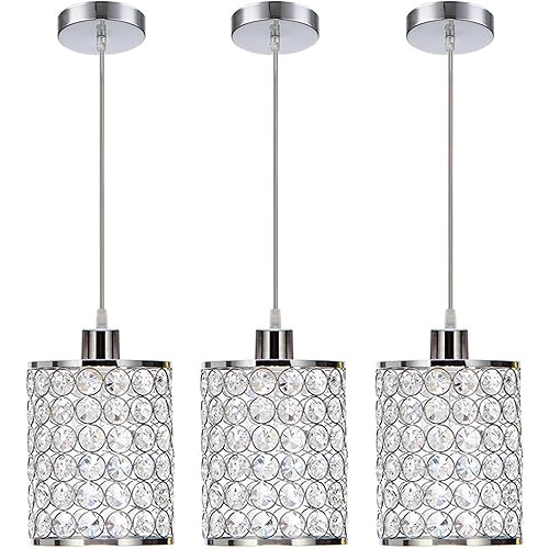 3 Pack Crystal Pendant Light, Modern Chrome Kitchen Island Pendant