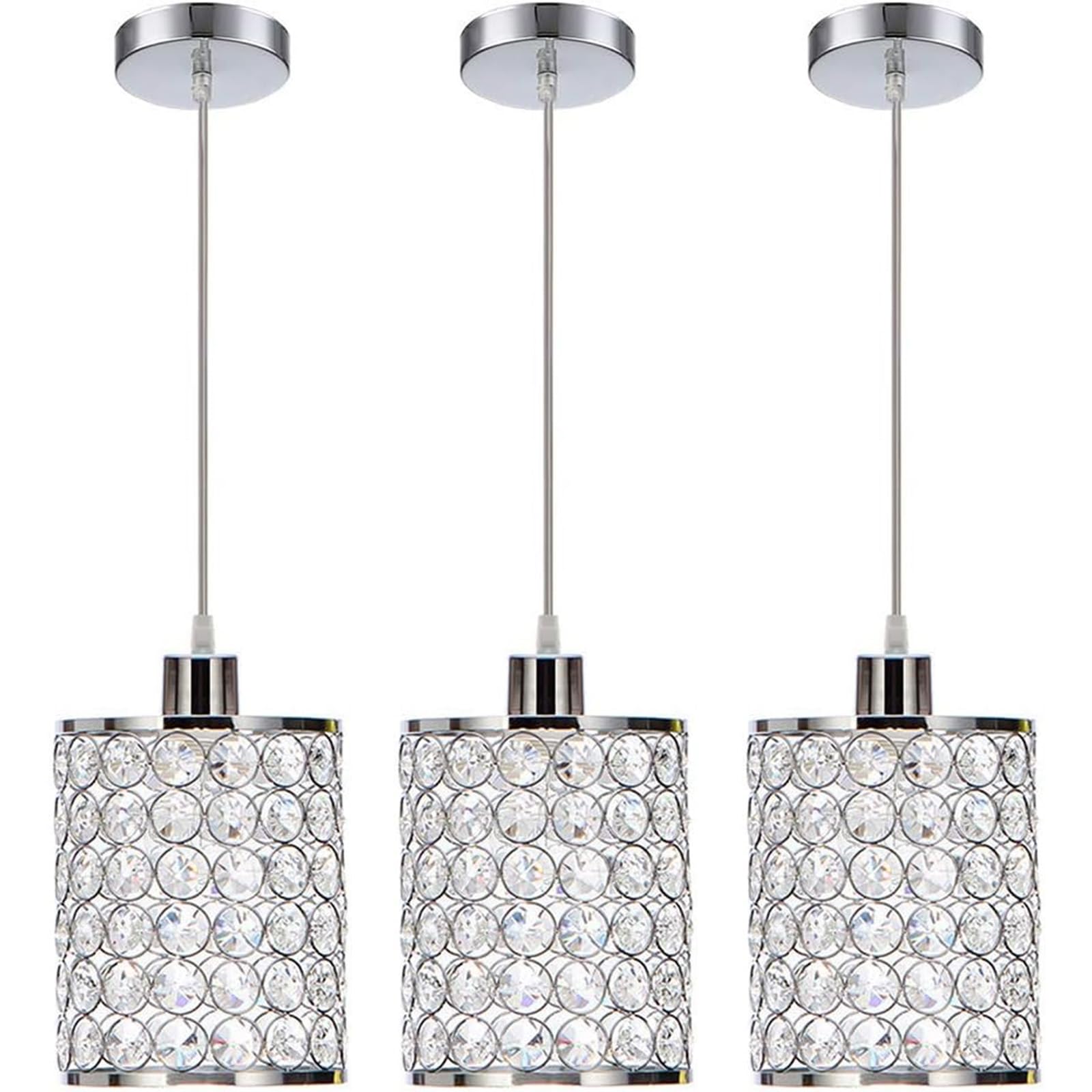 Cuaulans 3 Pack Modern Chrome Crystal Ceiling Pendant Lighting, Adjustable Pendant Light for Kitchen Dinning Room Bedroom