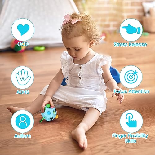 Miniatura 6 de VCOSTORE 12 lados Fidget Cube, juguete de ansiedad para niños y adultos con ADHD ADD OCD autismo