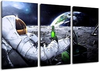 Dream-Arts Astronaut auf Mond Motiv, 3-teilig auf Leinwand (Gesamtformat: 120x80 cm), Hochwertiger Kunstdruck als Wandbil...