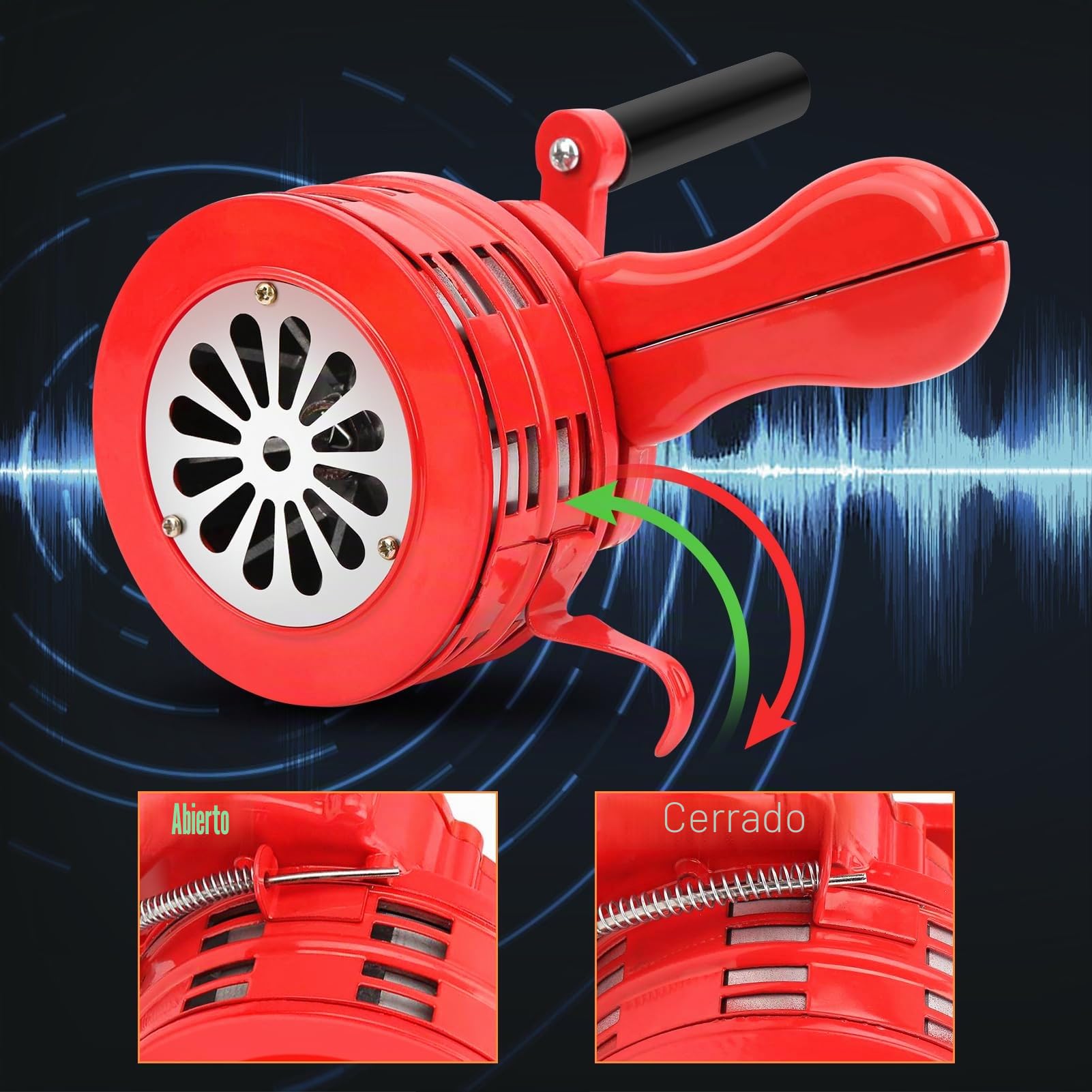 Sirena de Emergencia Manual con Manivela 120 DB Roja para Seguridad Exterior sin Fuente de Alimentación Emergencias