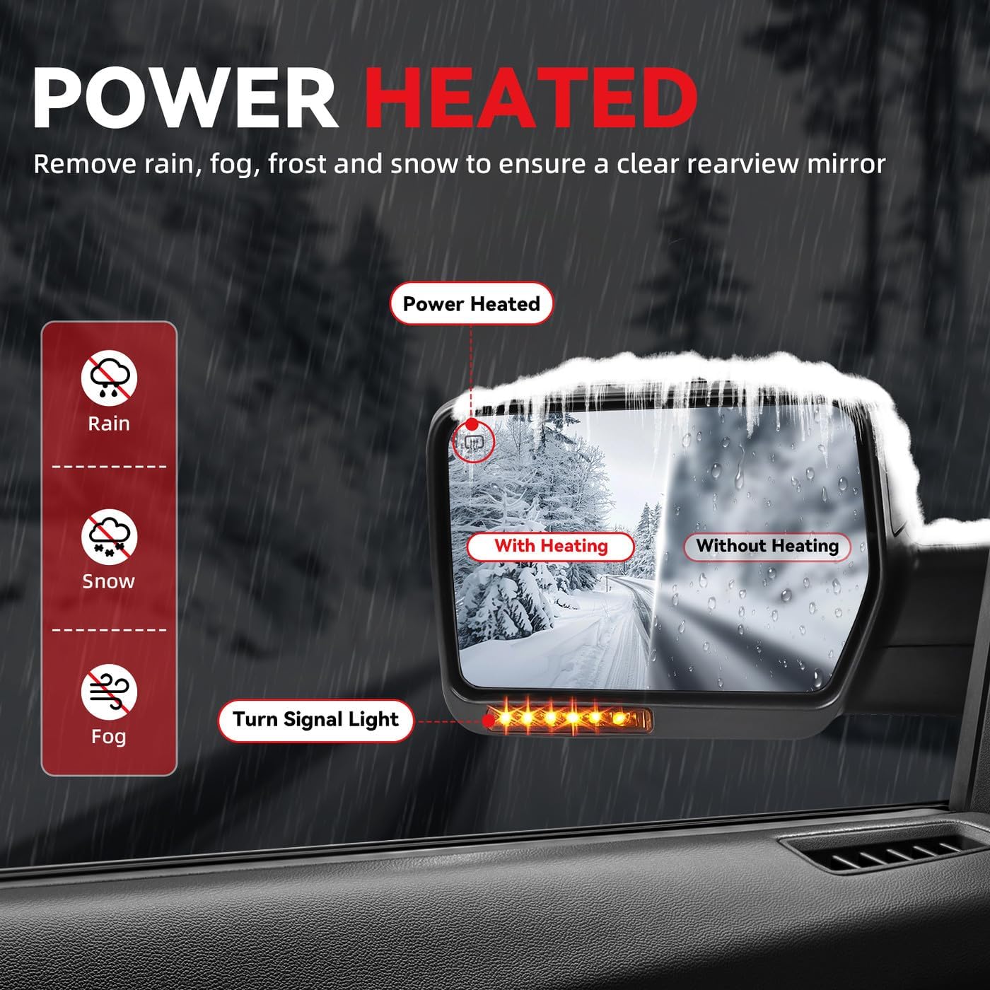 Left Drive Towing Mirrors - Compatible with 2004-2006 Ford F150 - Power Adjustable Heated Turn Signal Side View Mirrors - Black Textured