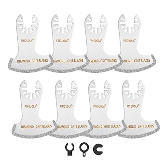 Oscillating Tool Blades, Diamond Carbide Multi Tool Blades for Grout Removal and Soft Tile Cut, Semi Circle Finger Segment Swing Grit Grout Oscillating Saw Blades 8PCS Swing Set