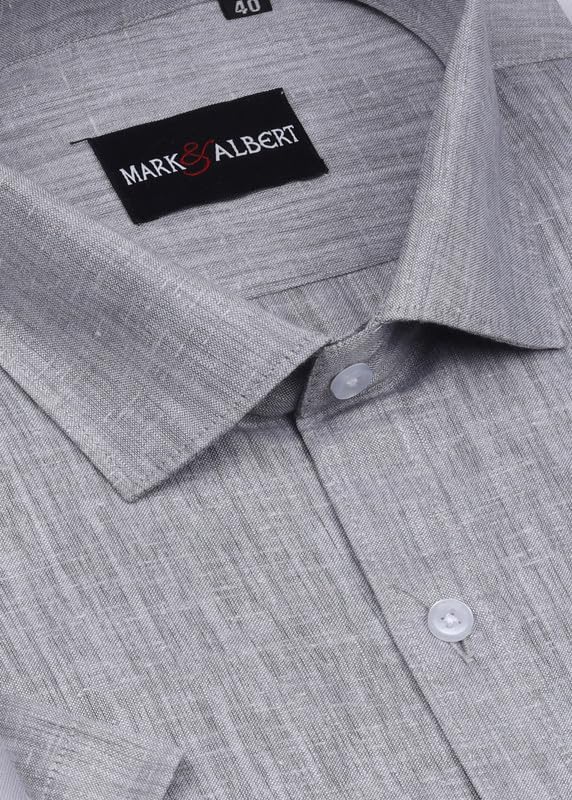 Image of MARK & ALBERT Men's Half Sleeve Pure Linen White Shirt