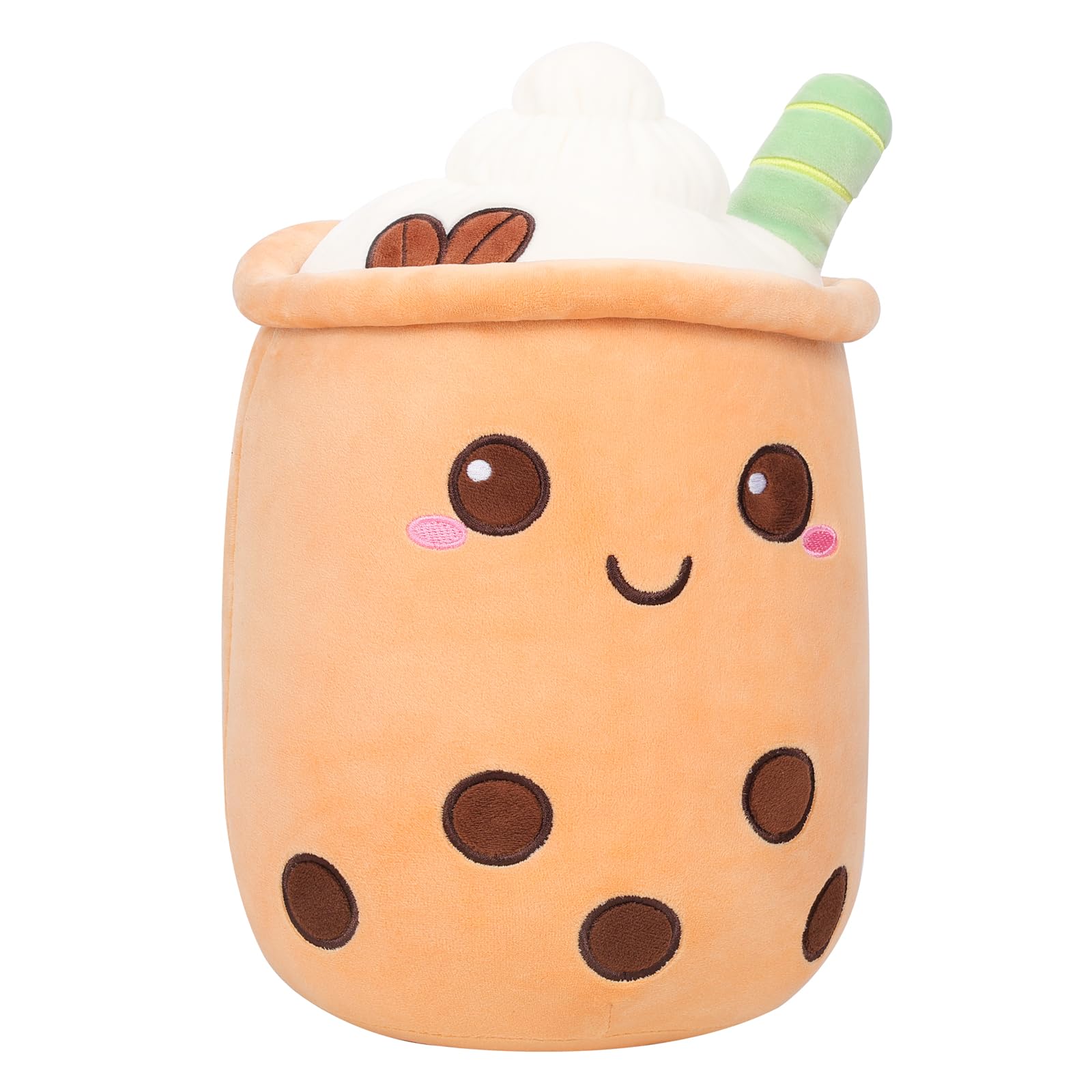 Seyomi 9 inches Bubble Tea Stuffed Plush Pillow Brown Fruit Milk Tea Plush Sleeping Pillow Children’s Gift Decorations