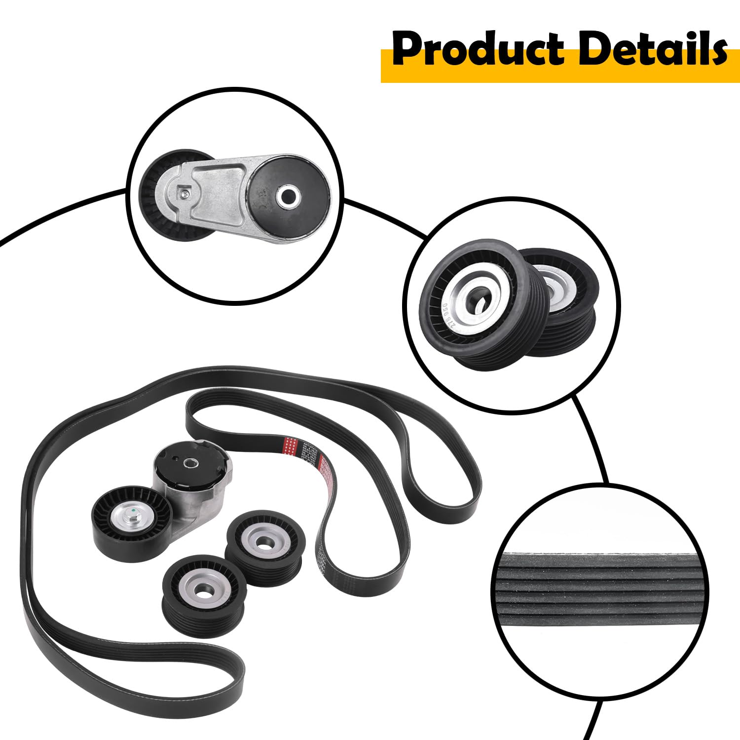 Drive Belt Tensioner & Idler Pulley Kit w/Serpentine Belts Compatible with Maserati Ghibli, Quattroporte, Levante 3.0L V6 Twin Turbo | Replace 278950, 278940, 286570, 243857