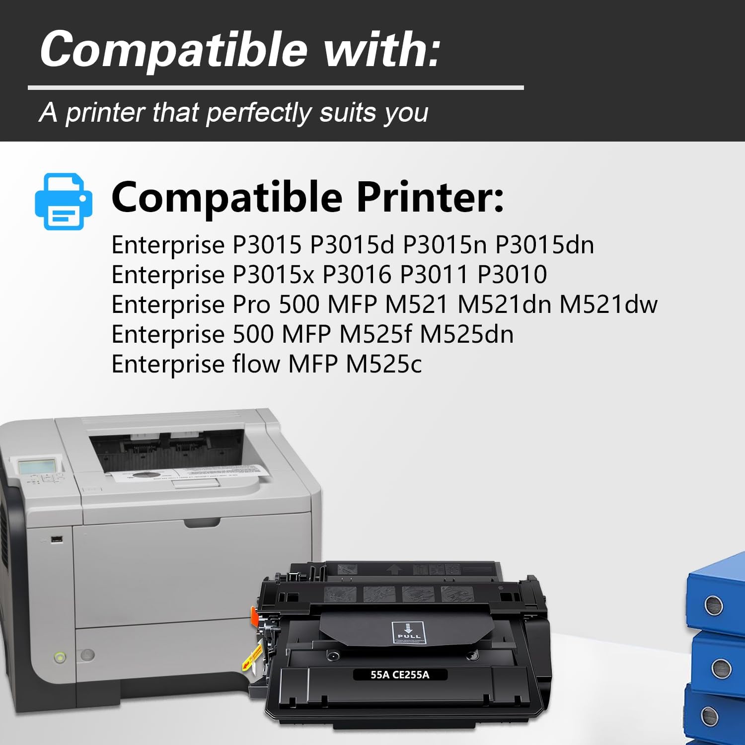 55A Black Toner Cartridges(4-Pack) Replacement for HP 55A| CE255A Black Toner Work with P3015 P3015dn P3015x Pro 500 MFP M521dn M521dw M525dn M525f M525c Printer(4Black)