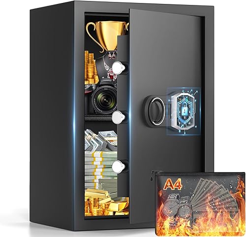 Caja fuerte a prueba de fuego impermeable a prueba de fuego de 3.5 Cub grande con bolsa ignífuga, cerradura de combinación y sistema de alarma,