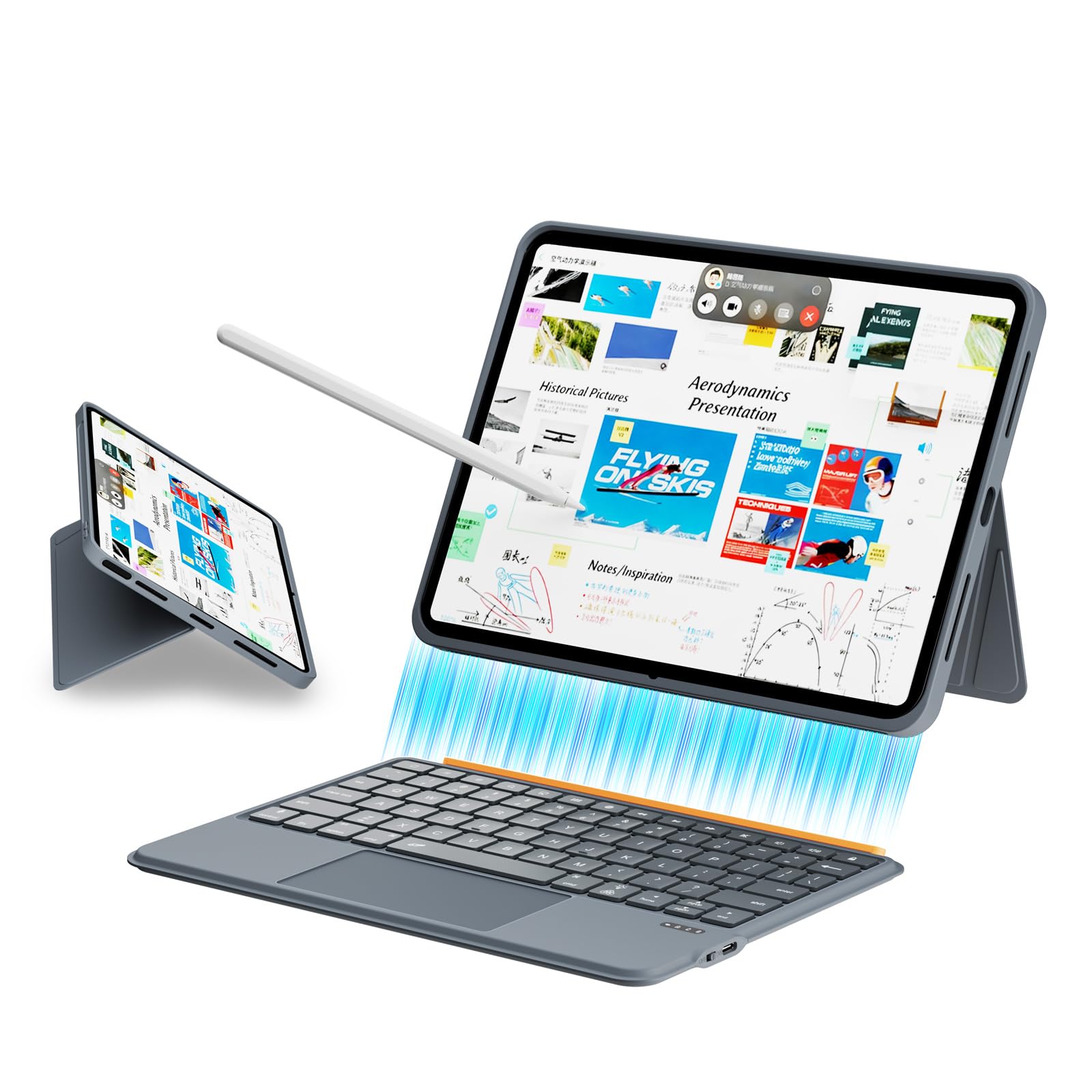 iPad Keyboard Case A16 11 Inch 11th /10th Gen, Magnetic Detachable 7-Color Backlit Keyboard with Large Touchpad, Includes iPad Pencil, for iPad Pro 11 Inch (M4/M2)