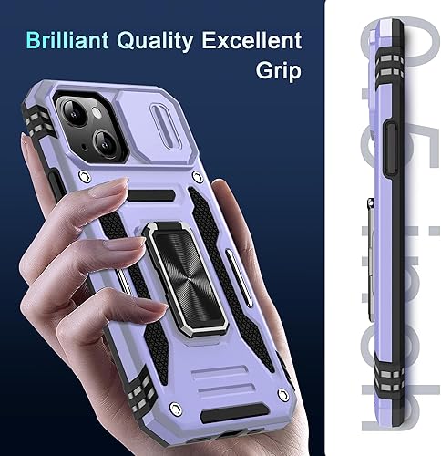 Miniatura 8 de DEERLAMN Funda para iPhone 13iPhone 14 de 6.1 pulgadas con cubierta deslizante para cámara + protector de pantalla (2 unidades), soporte de anillo