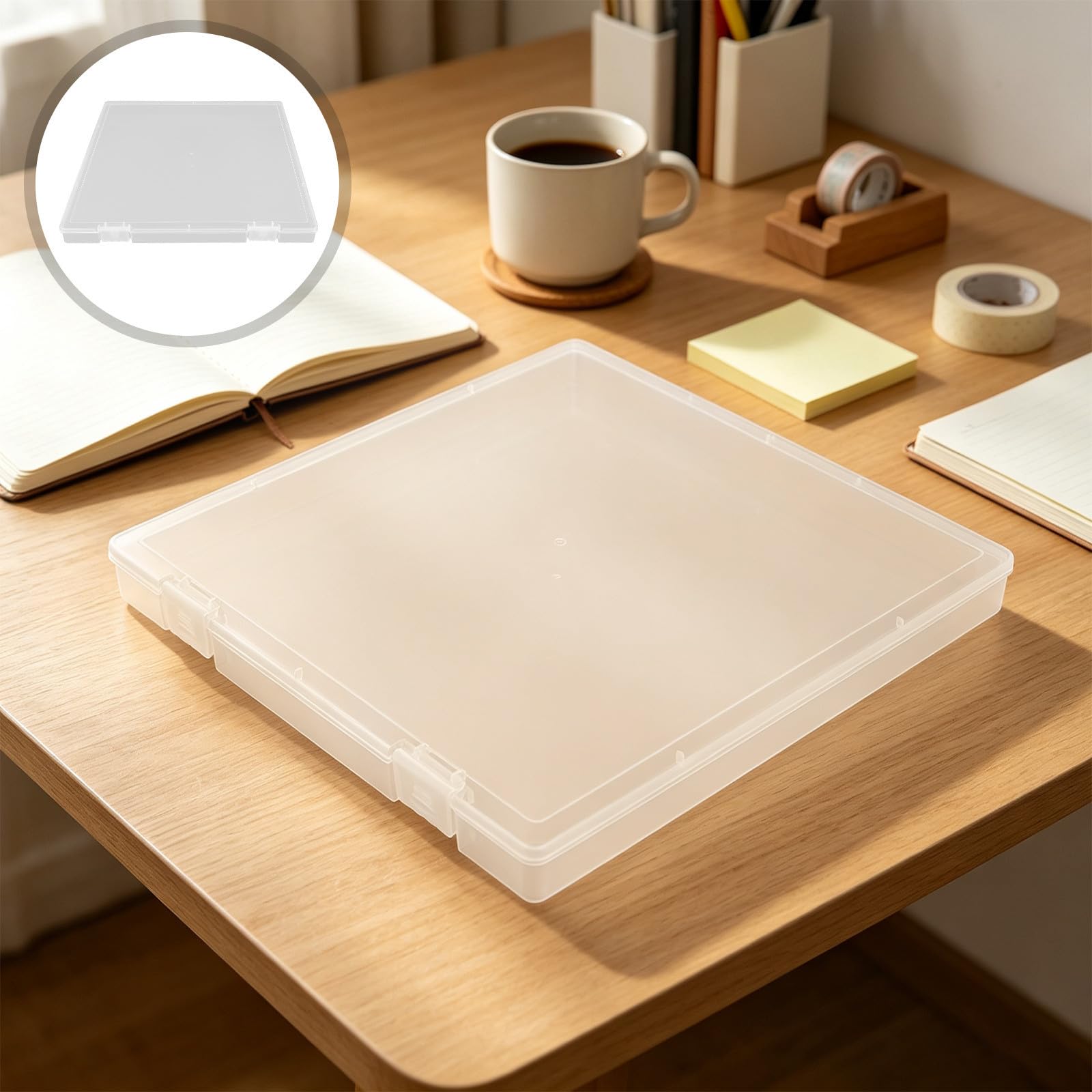 4 Pezzi Scatola Porta Documenti Protegge Foto e Documenti con Chiusura Protettiva in Plastica e Design Impilabile con Etichette Integrate per Ufficio e Scuola