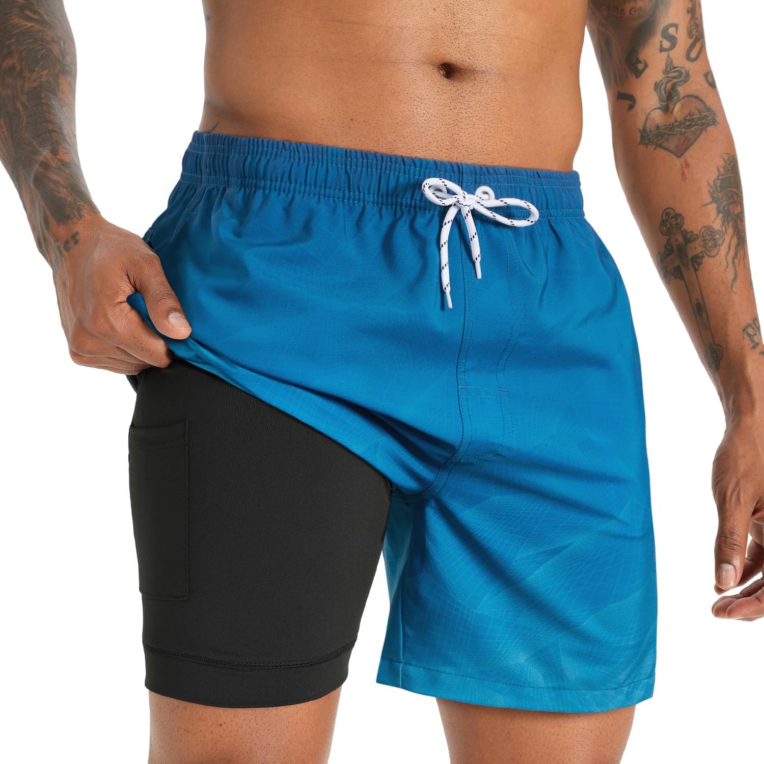 zeetoo Mens Swim Trunks with Compression Liner 5.5" Inseam Shorts Bathing Suit Quick Dry Swimsuit