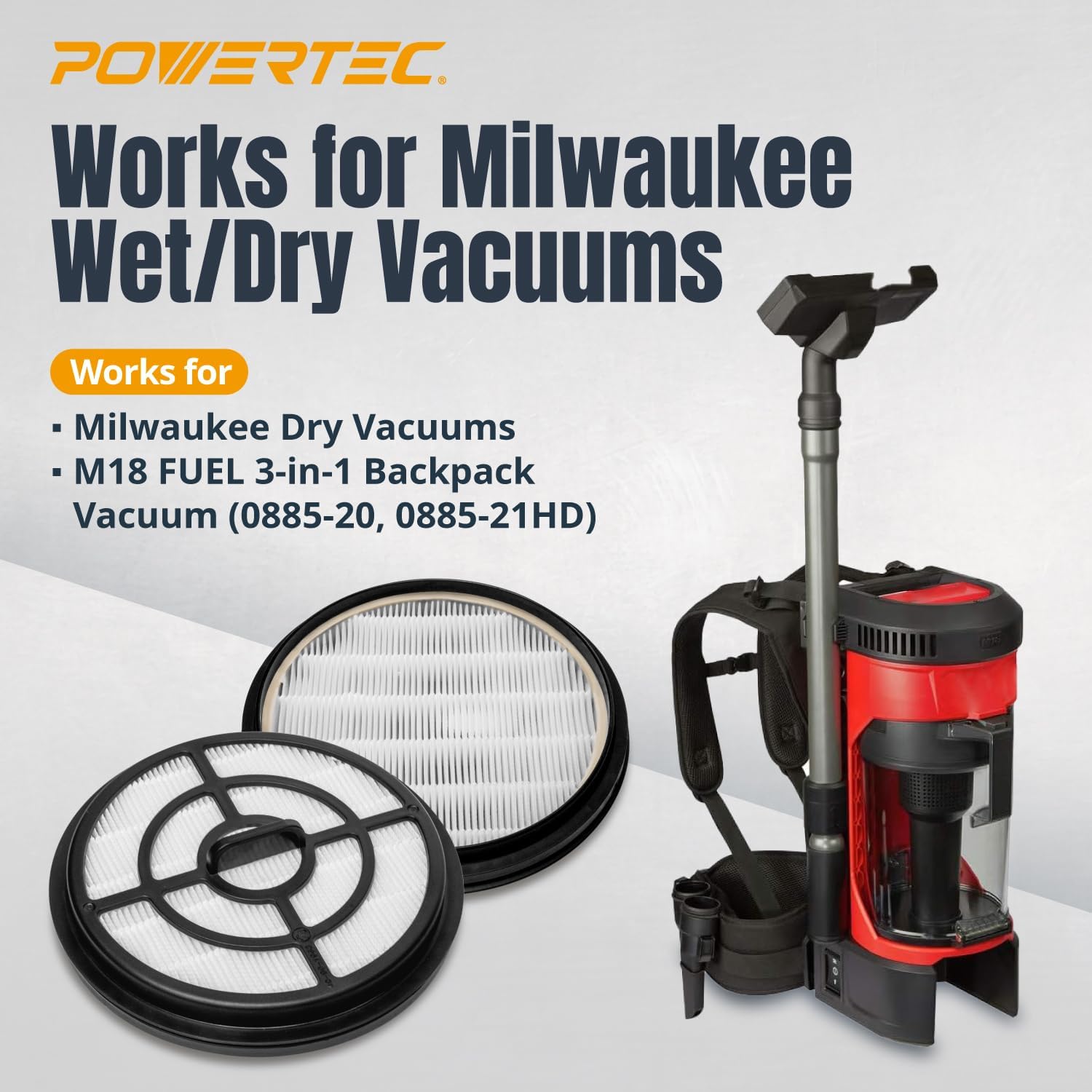 POWERTEC 49-90-1963 Wet Dry Vacuum HEPA 4or Milwaukee M18 0885-20, 0885-21HD Backpack Vacuum, 4 Pack (75134-P2)