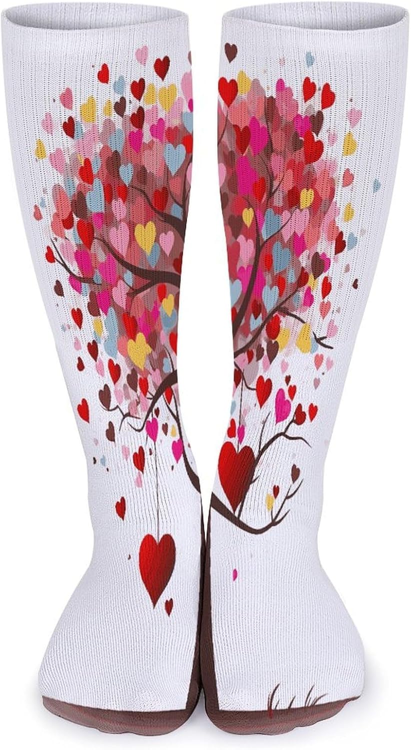 Love Colorful Tree Crew Socks High Stocking Thermal Socks | Tube Socks-Breathable-Moisture-Soft-wicking for Hospital Pilates Yoga for women men Grippy for office and daily walking