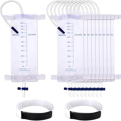 Miniatura 9 de TrelaCo 10 bolsas para piernas de catéter para hombres, 25.4 fl oz, bolsa de drenaje urinario para piernas con catéter de válvula antirreflujo con 2