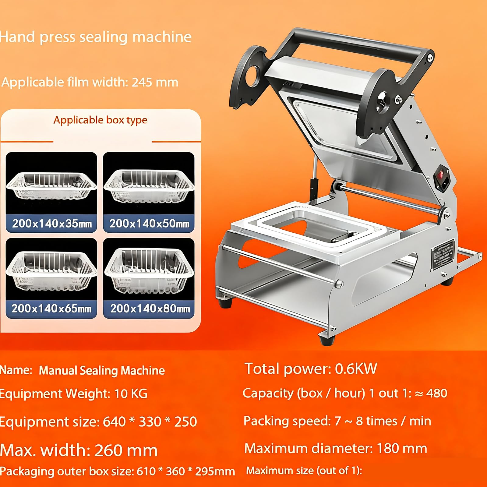 Máquina de sellado manual a presión para envasado de alimentos, sellado térmico eficiente para cajas de comida para llevar y uso en supermercados