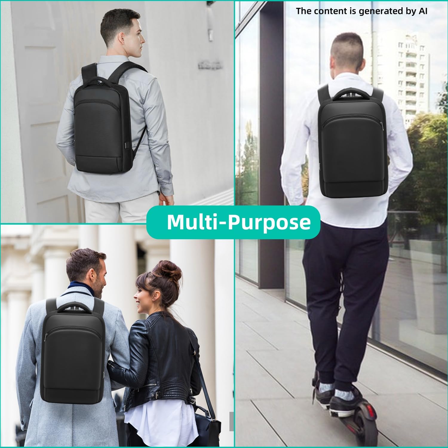 Sac à Dos PC Portable 15.6 Pouces Homme Impermeable USB Charging Port Voyage Travail Noir