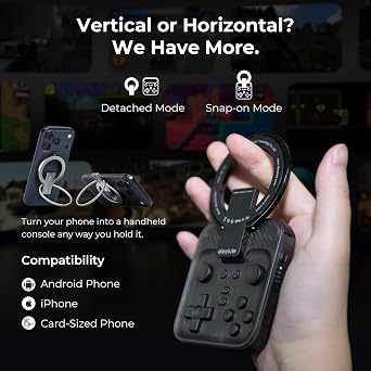 abxylute M4 Snap-On Mobile Gaming Controller for Android & iPhone, Switch 1&2, Portable Bluetooth Controller, Pocket-Sized Retro Arcade Phone Gamepad Kickstand, Dual Joystick Turbo Pro Gaming Magnetic (Black)