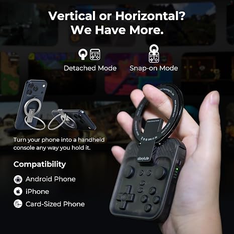abxylute M4 Snap-On Mobile Gaming Controller for Android & iPhone, Switch 1&2, Portable Bluetooth Controller, Pocket-Sized Retro Arcade Phone Gamepad Kickstand, Dual Joystick Turbo Pro Gaming Magnetic (Black)