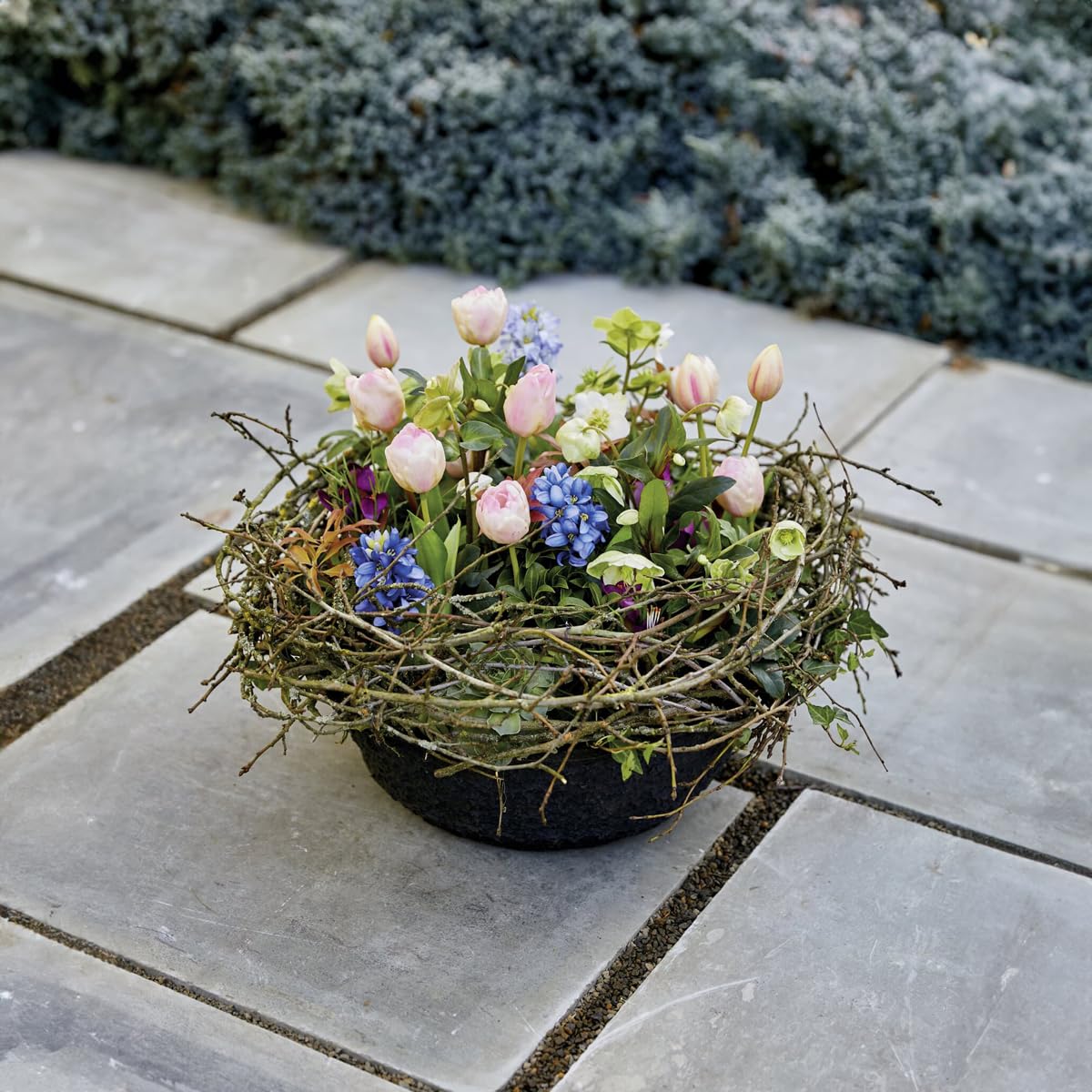 Nachhaltiger Pflanztopf als verrottungsfähige hohe Pflanzschale in 30 cm - runder Blumen-Topf in schwarz aus auflösendem Pappmaché