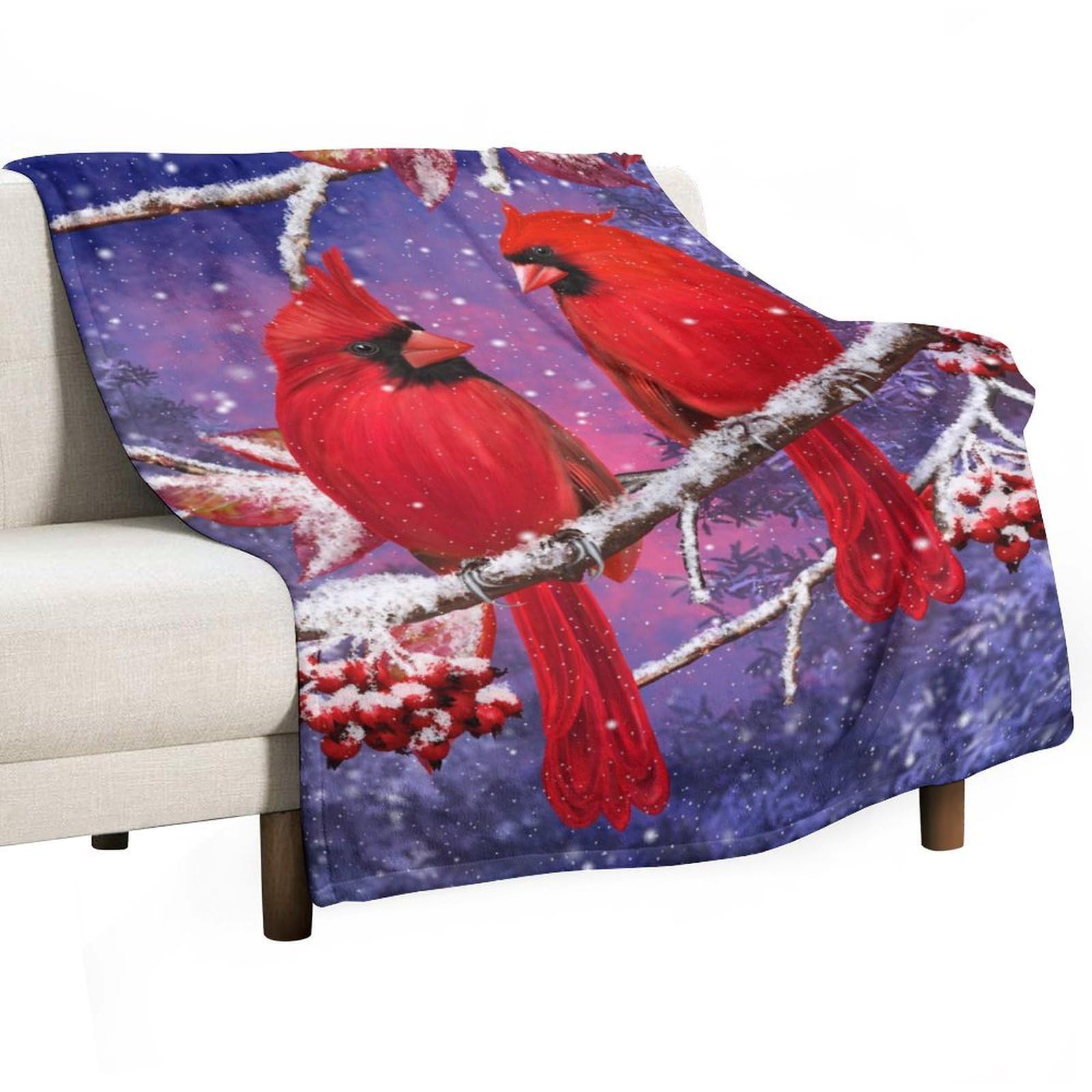 Cgsbngha Style Bird Snowy Red Cardinal Flannel Fleece Blanket Lightweight Soft Throw Blankets For Sofa Couch Bed Chair