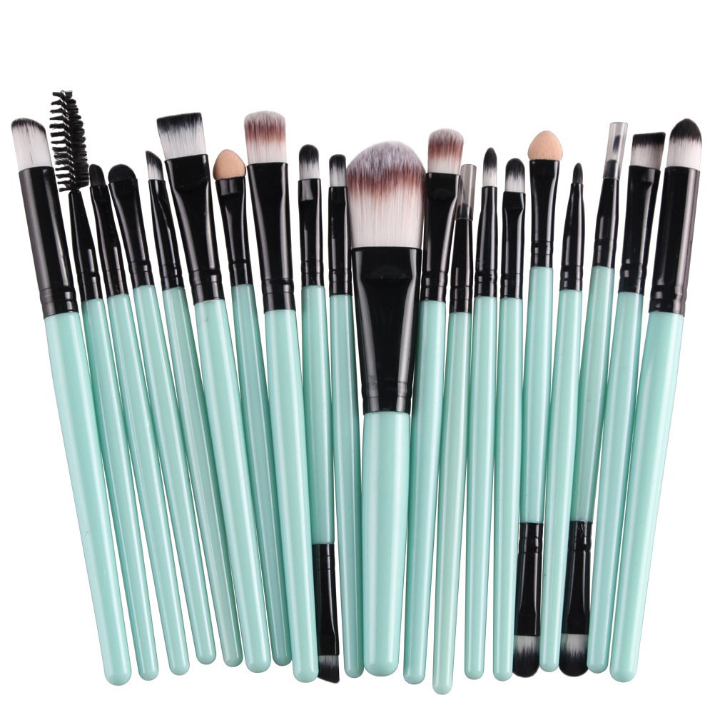 Sankuwen 20PCs Makeup Brush Set Tools Toiletry Kit (Green-Black)