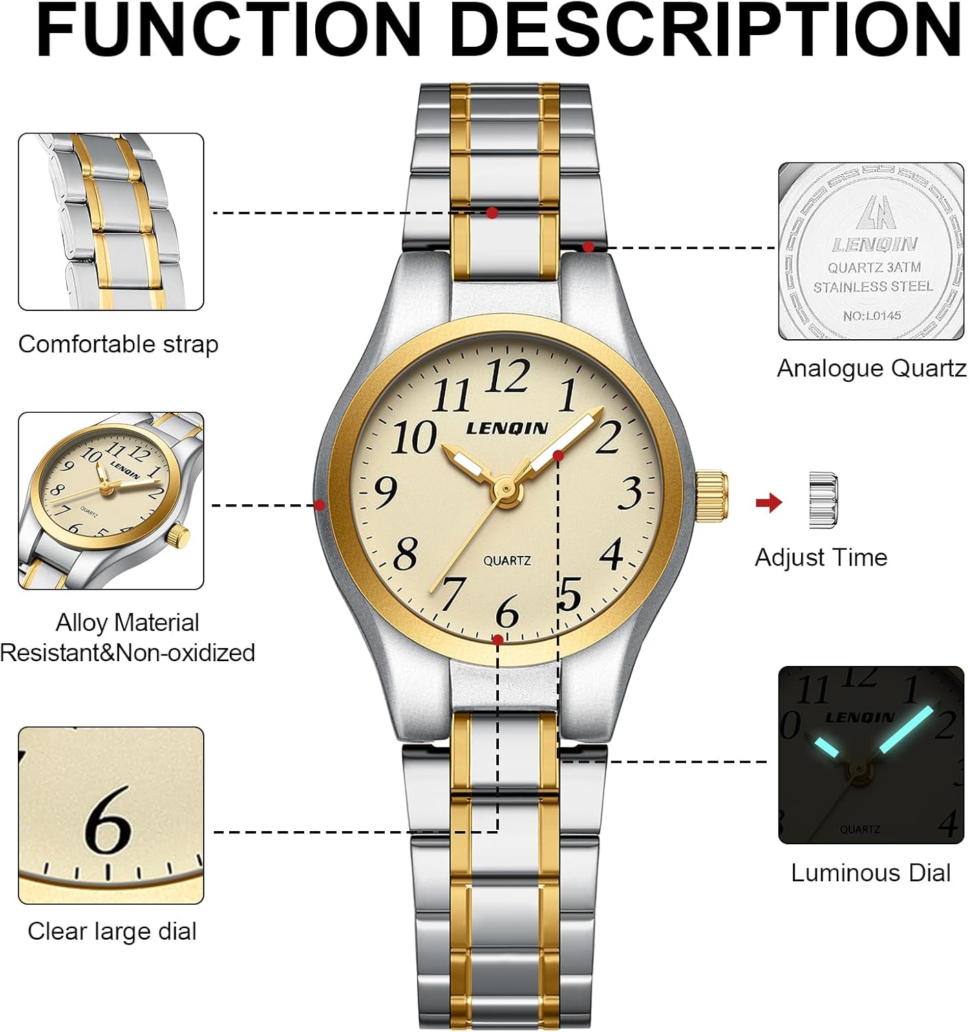 LN LENQIN Watches for Women Easy Read Waterproof Ladies Watches Quartz Wrist Watch with Stainless Steel Band - Image 8