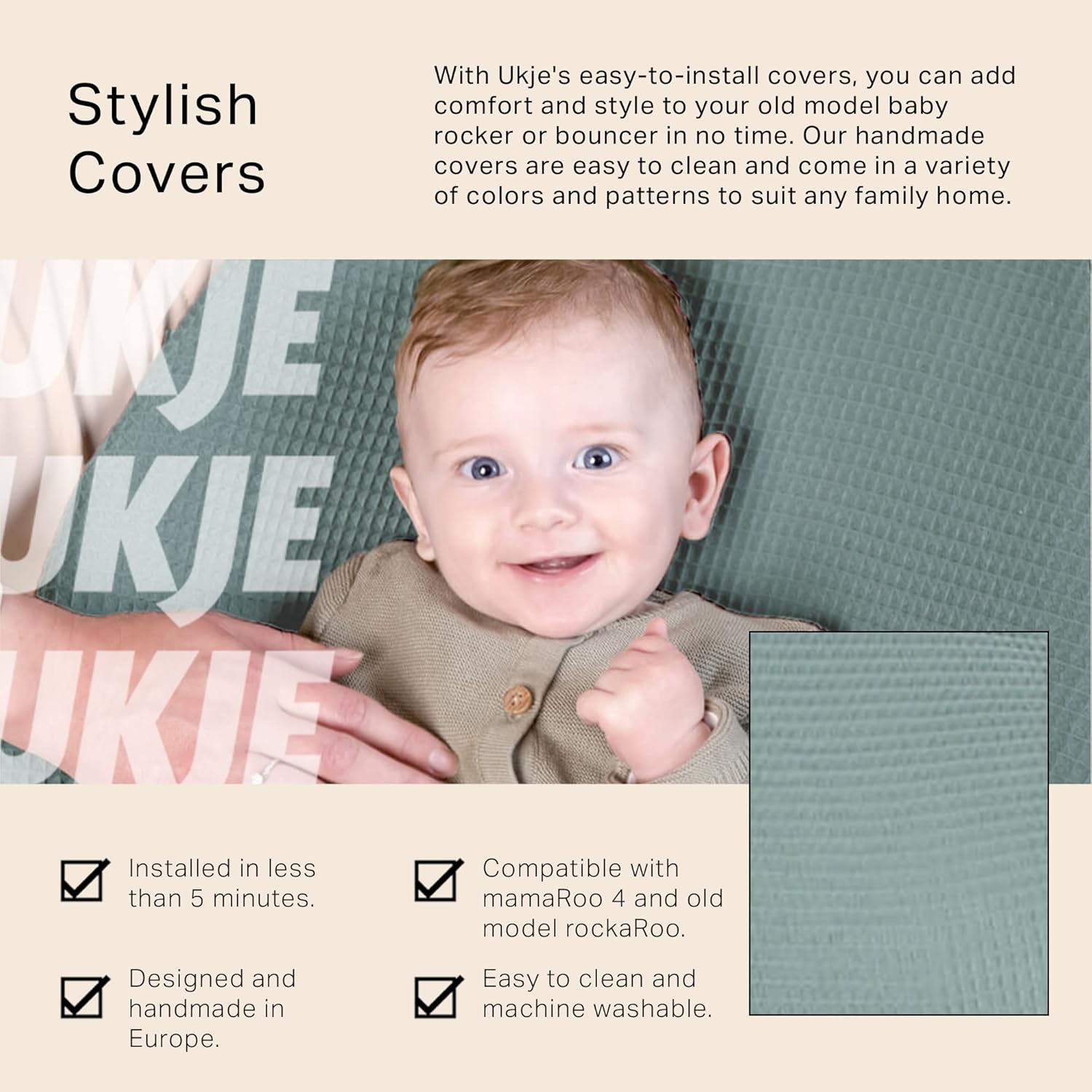 UKJE Liner Baby Rocker Cover, Compatible with 4moms MamaRoo 4 Old Model Before 2022, Baby Swing Cover, Bouncer Cover, Cover Swing Bouncer, Jade