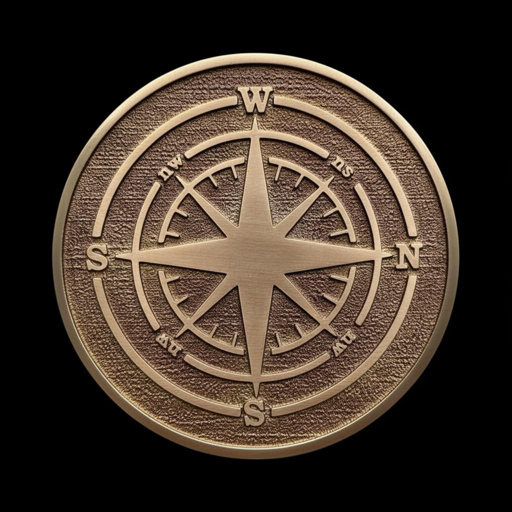 Plaque Premium Solid Brass Compass Rose Wall Antique Nautical Navigation Design – Engraved Compass Directions N S E W – Rustic Vintage Decorative Plate for Home, Office, Outdoor, Gift (8" inches)