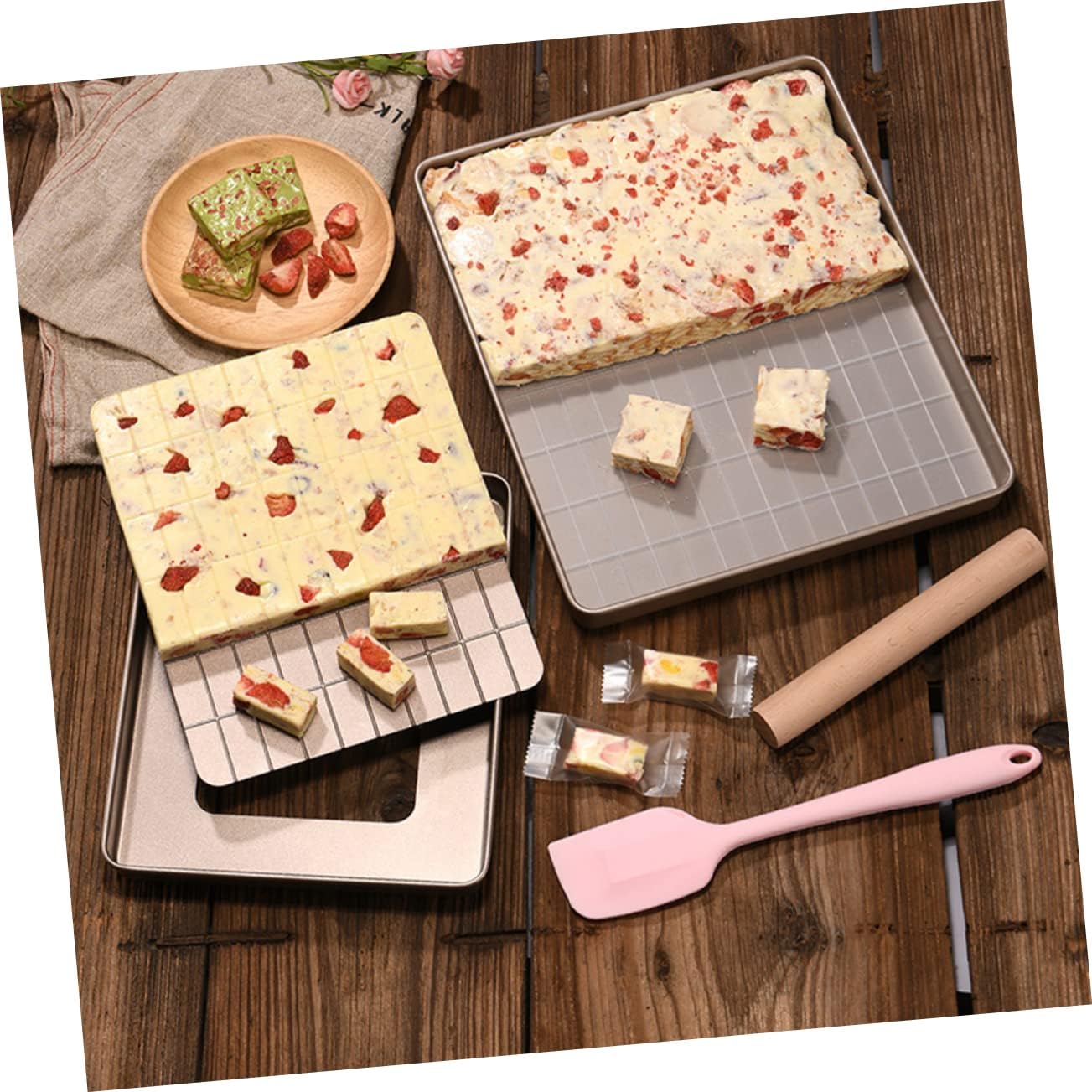 Nougat Baking Mold Set Handmade Nougat Tray with 2 Grating Boards Baking Pan for Candy Making Pastry Tools Kitchen Bakeware for Home Use 9.25 X 7.28 X 0.98 in