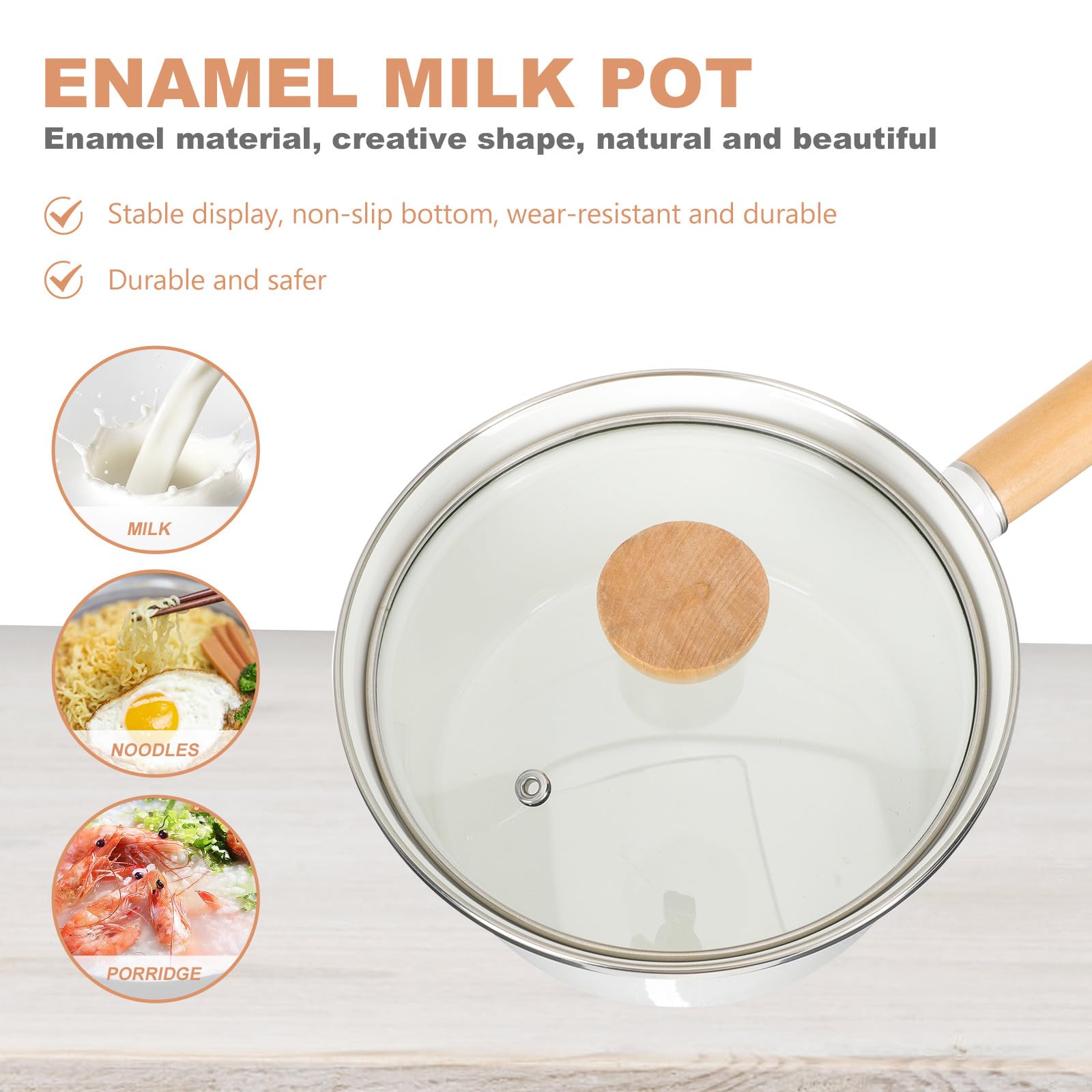 INOOMP Emaillierter Küchenmilchtopf mit Ergonomischem Design und Weißer Emaille für Familien und Restaurants Einfacher Griff als Antihaft Topf und Küchenzubehör
