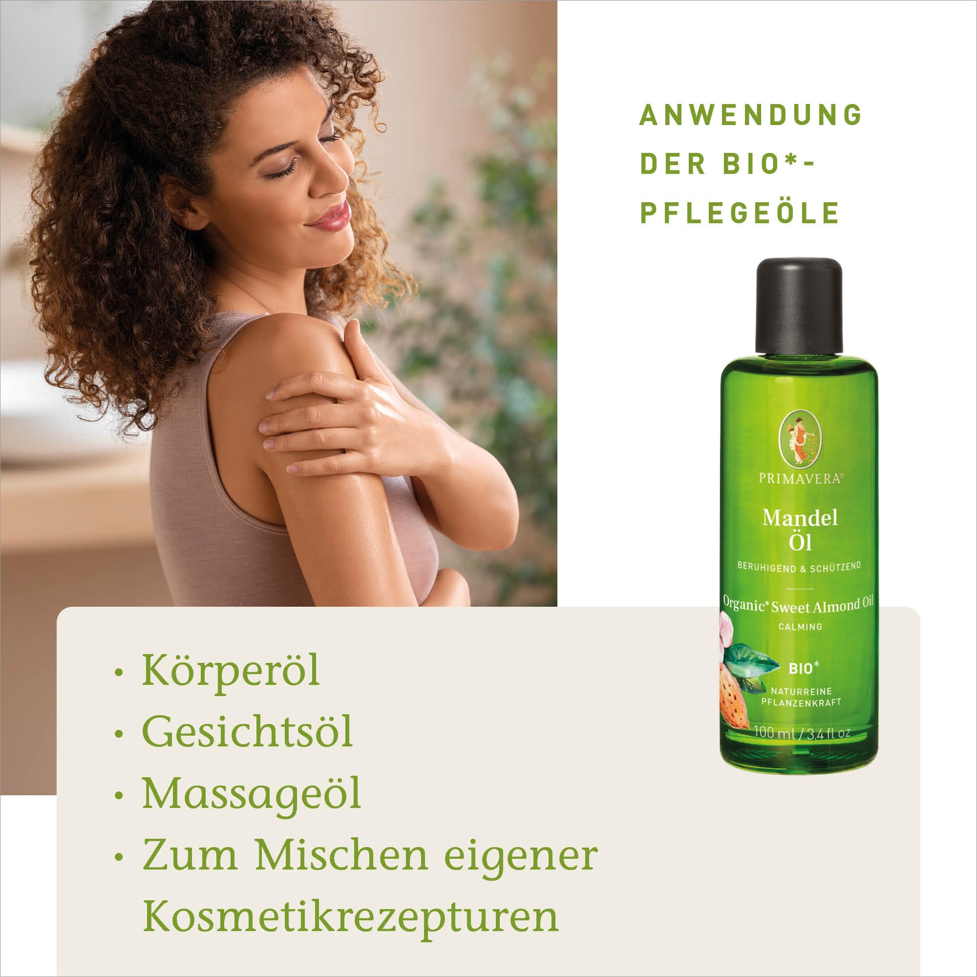 PRIMAVERA Pflegeöl Mandelöl bio* 6 x 100 ml – naturreine Pflanzenkraft – Glasflasche – Aromaöl, Körperöl, Naturkosmetik – gut verträglich, schützend, lindert Hautrötungen – vegan