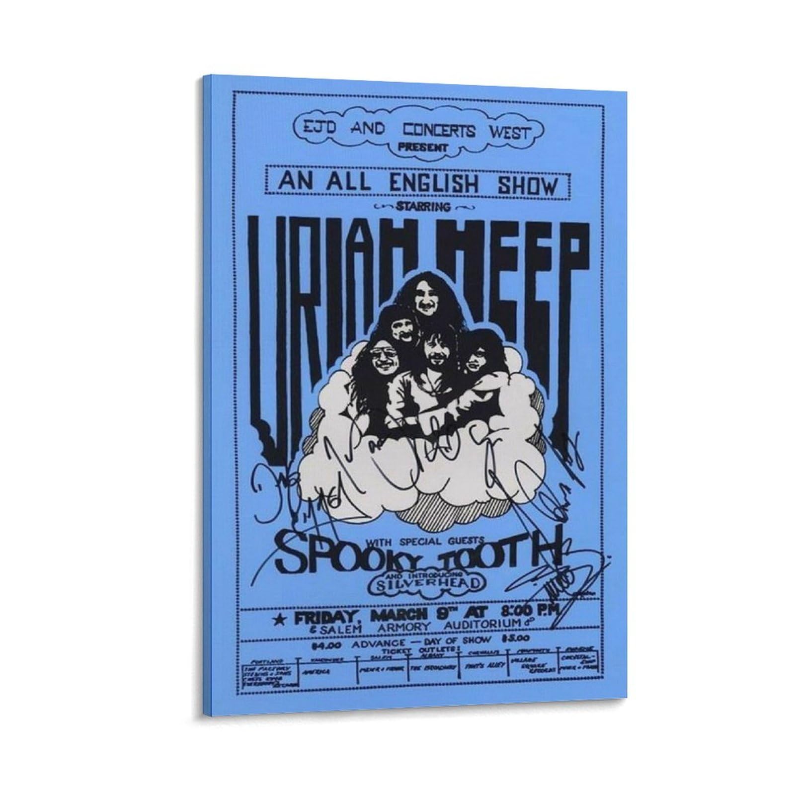YADKGA Uriah Heep 1973 Salem ConcertFashion Poster decorativo su tela artistica da parete per soggiorno, camera da letto, soggiorno, poster illustrativo 60 x 90 cm