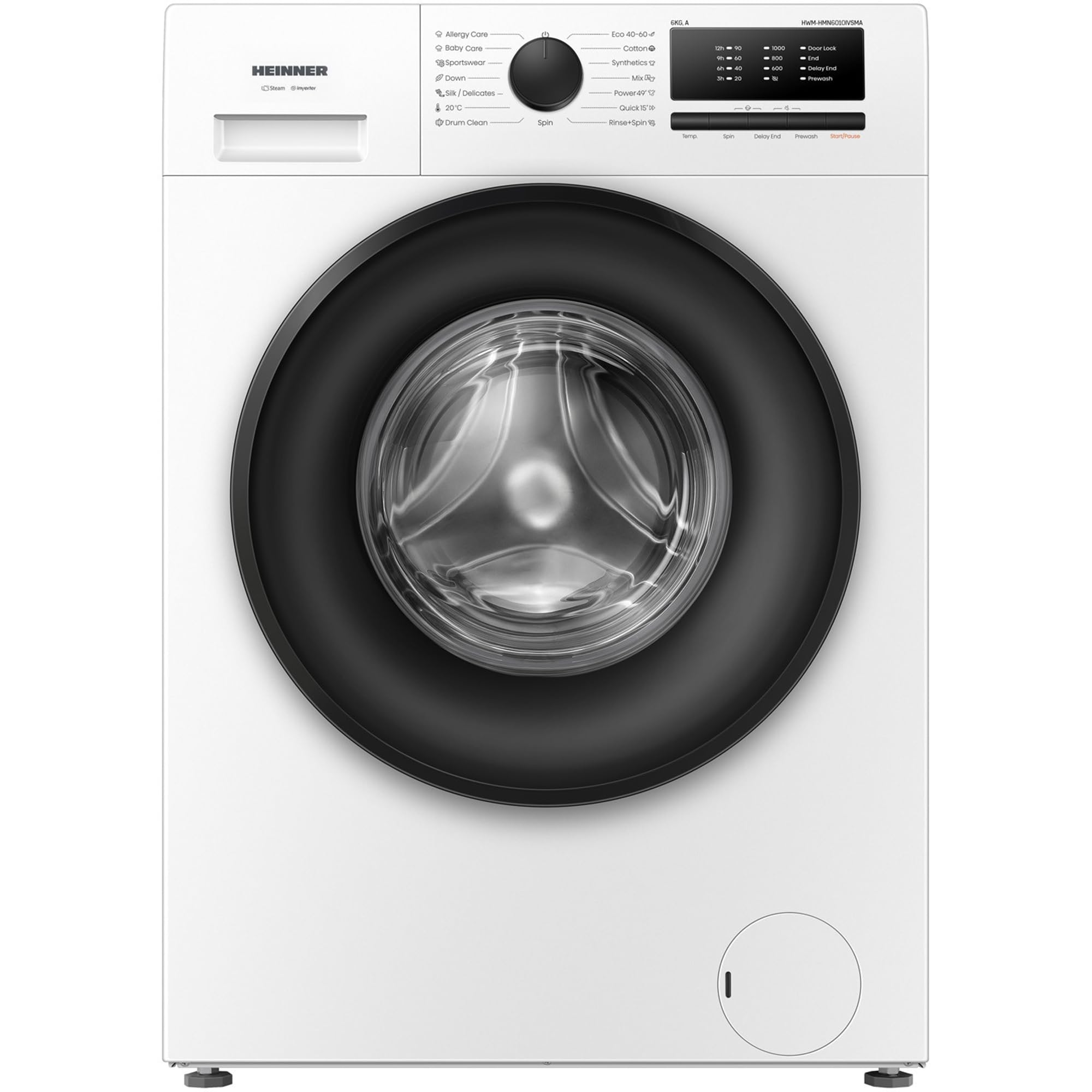 Energieklasse A Waschmaschine 6 kg Slim Frontlader (37 cm tief), 1000 U/min, Inverter Motor, 15 Programme, Steam Care, Quick 15', Kindersicherung, Weiß, HWM-HMN6010IVSMA