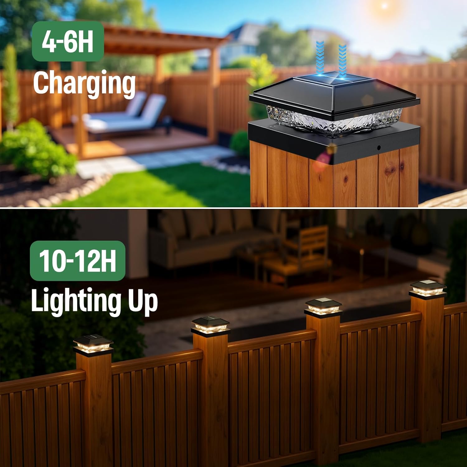 Post Cap Lights 8pack, 4x4 Deck Fence Post Solar Lights Outdoor with Warm White Lighting,Black Waterproof Solar Post Lights for Vinyl/Wood Posts to Decorate Fence, Deck,Garden, Patio Black 8