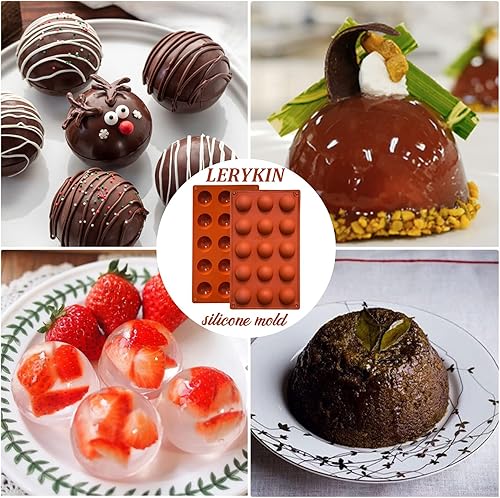 Miniatura 7 de Pequeños moldes de silicona semiesféricos de 15 cavidades, antiadherentes, 2 paquetes de moldes de silicona para hornear de media esfera para hacer