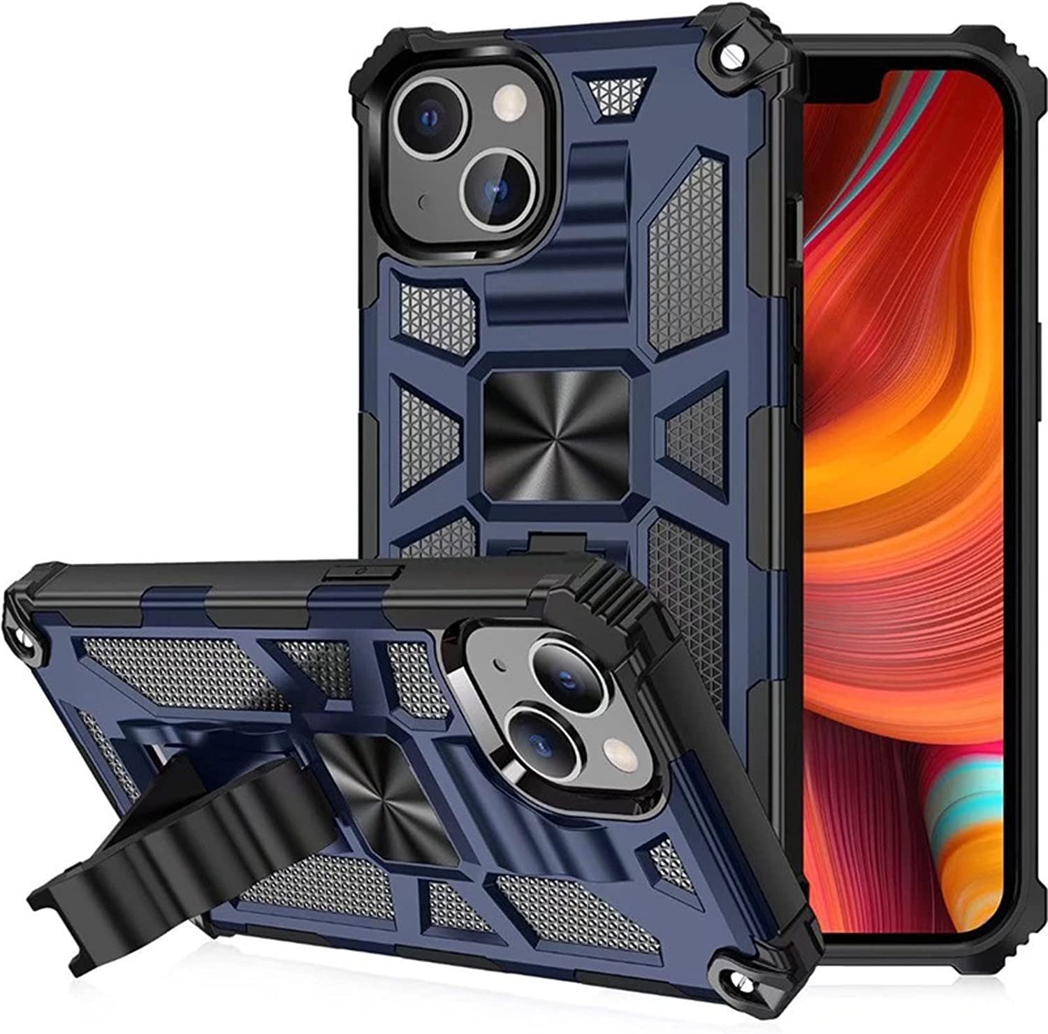 Funda para iPhone 13 13 Mini 13 Pro 13 Pro Max, funda de teléfono de grado militar a prueba de golpes, con soporte magnético de soporte PC duro antiarañazos (color: blanco, tamaño: 13 mini 5.4