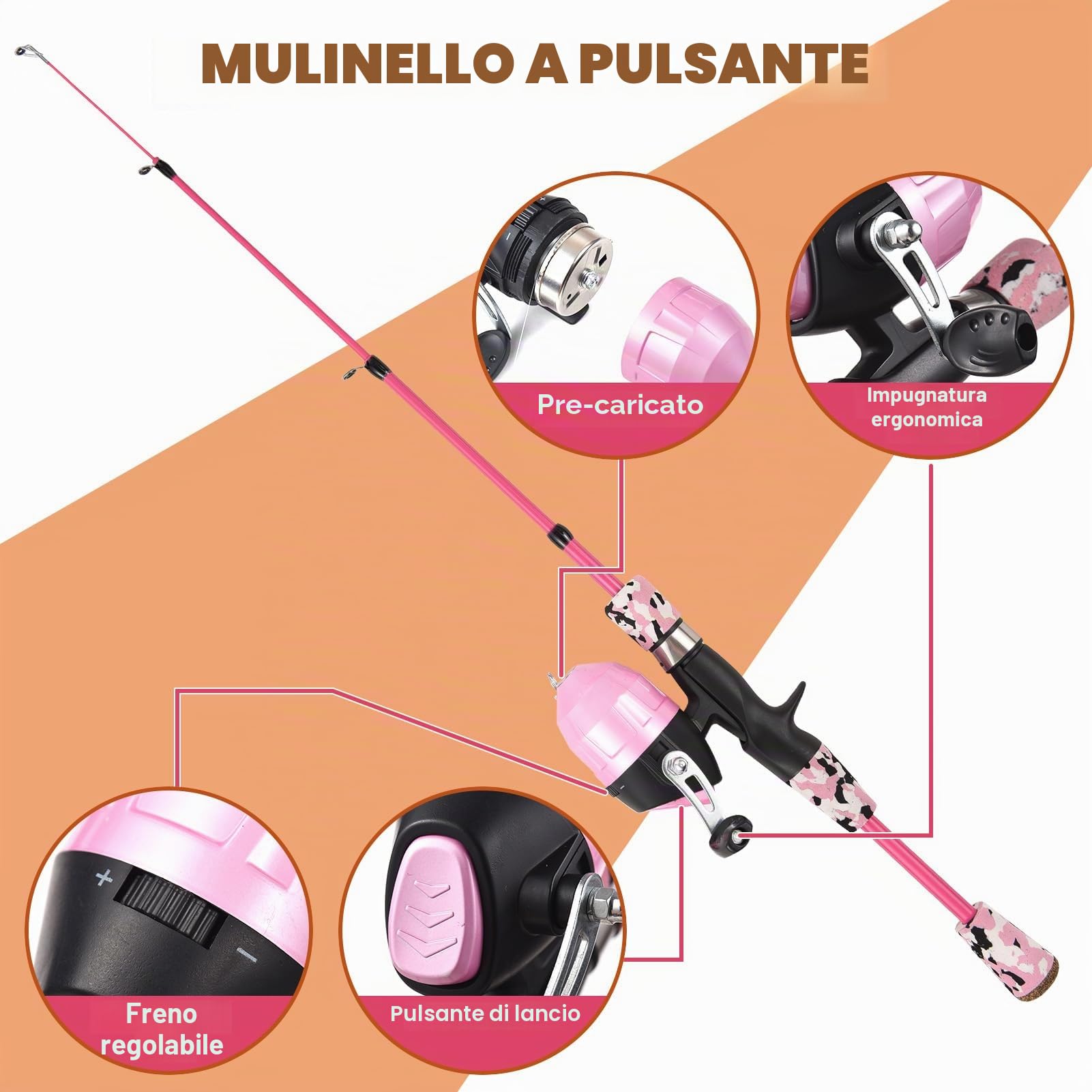 Canna da Pesca per Bambini, Canna da Pesca telescopica e Kit Combinato Mulinello con Esche da Pesca, lenze, ami da Pesca