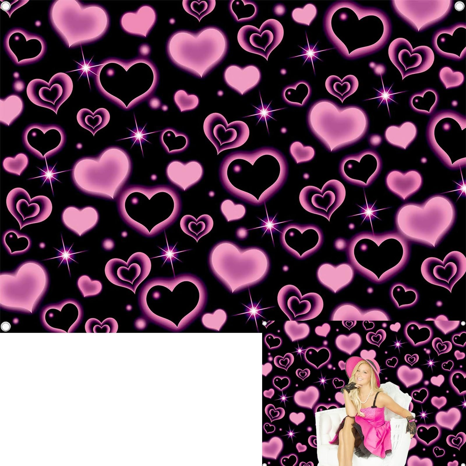 Photo 1 of BINQOO Pink Heart Y2K Photography Backdrop 7x5FT