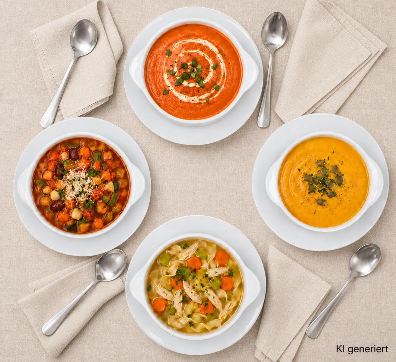 MamboCat STABIL 4er Set Suppentasse mit Untertasse I 350 ml I 4 Personen I Porzellan weiß I Suppenschale mit Henkeln I Bowl für Ramen, Chili, Gulasch, Suppe & Eintopf