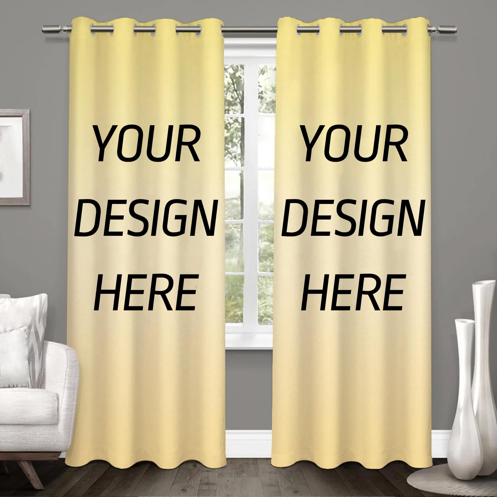 Custom Blackout Curtains, Personalized Window Drapes, Design Your Photo Text, Customized Room Darkening Thermal Curtains with Grommet for Living Room