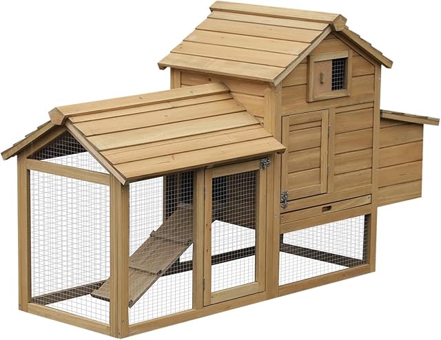PawHut Small Chicken Coop Hen Cage Nesting Box with Outdoor Run 150.5 x 54 x 87 cm