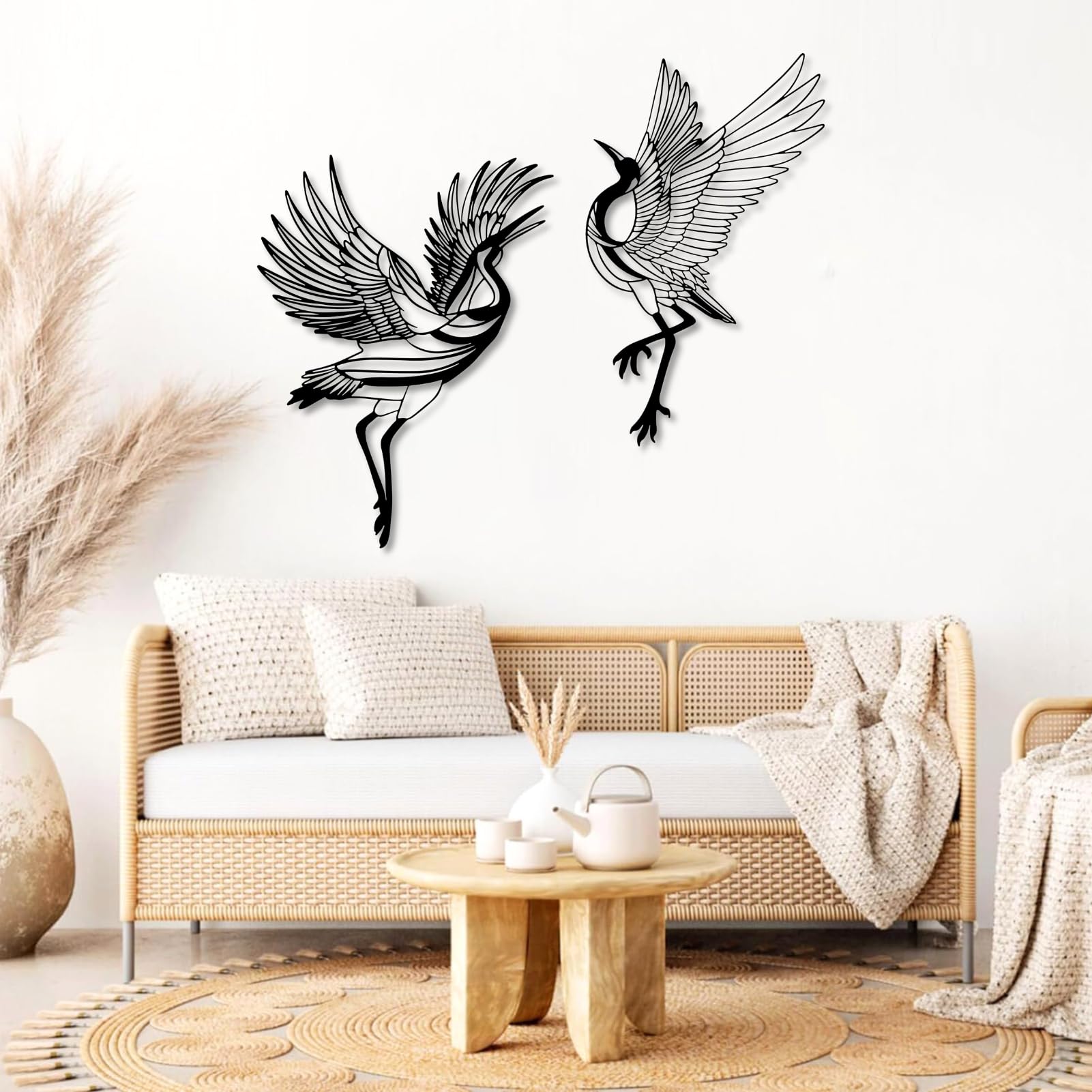 Nowoczesna minimalistyczna metalowa dekoracja ścienna zestaw 2 znaki latające ptaki do salonu (złoty 22 "x 29" | 57 x 76 cm, 18 cali x 46 x 76 cm)