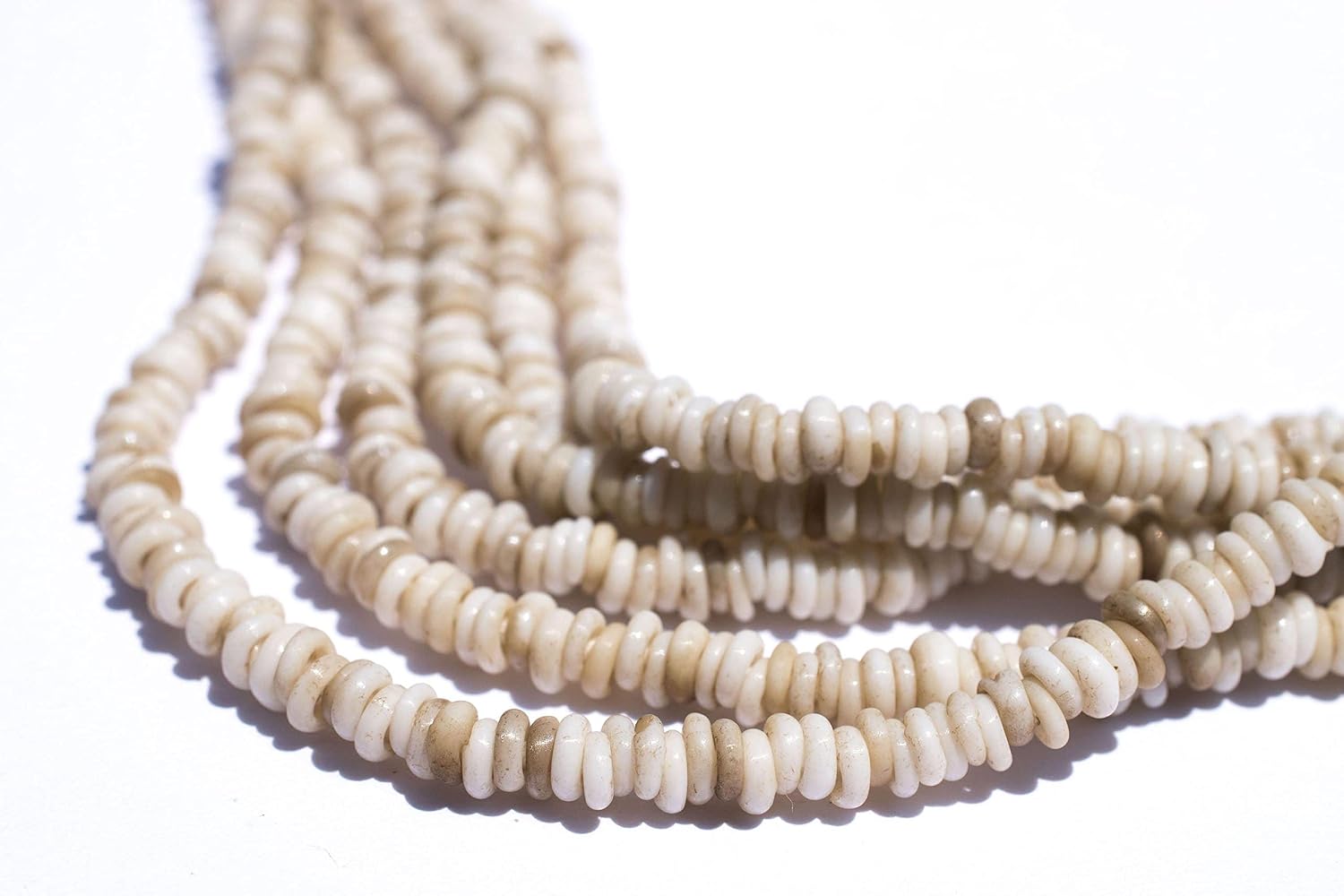 The Bead Chest Vintage White 4mm Glass Heishi Beads - 23" Strand of Indonesian Java Spacer Beads for Crafts & Jewelry Making