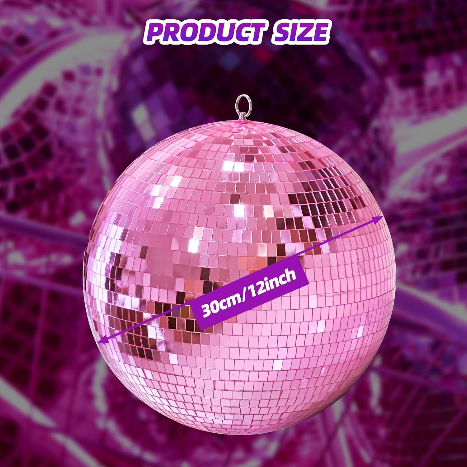 12" Mirror Disco Ball with Hanging Ring, 12 Inch Pink Disco Ball Decor with 20pcs Replacement Mirror for DJ Club, Party, Wedding, Home Decor, Live Stage for Easy Installation, Disco Ball Mirror Ball